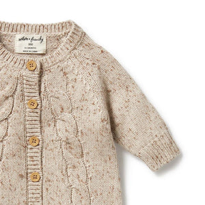 WILSON & FRENCHY Fleck Knitted Cable Growsuit - Almond Fleck BABY CLOTHING - Zabecca Living