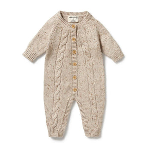 WILSON & FRENCHY Fleck Knitted Cable Growsuit - Almond Fleck BABY CLOTHING - Zabecca Living
