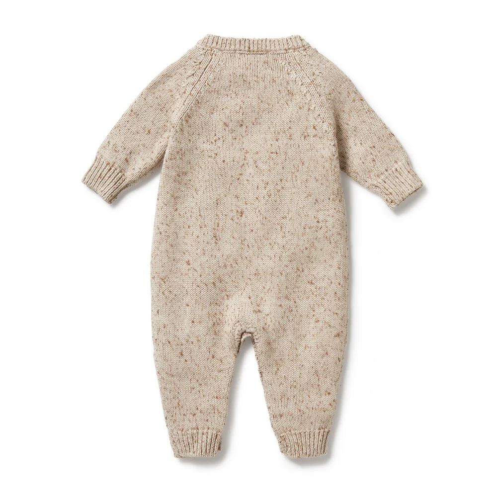 WILSON & FRENCHY Fleck Knitted Cable Growsuit - Almond Fleck BABY CLOTHING - Zabecca Living