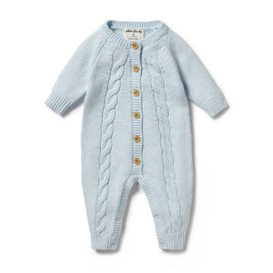 WILSON & FRENCHY Knitted Cable Growsuit - Bluebell BABY CLOTHING - Zabecca Living