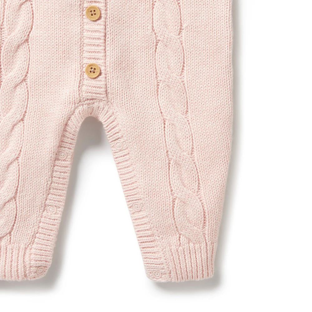 WILSON & FRENCHY Knitted Cable Growsuit - Pink BABY CLOTHING - Zabecca Living