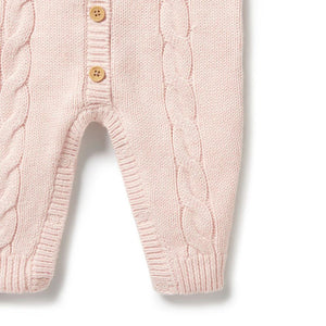 WILSON & FRENCHY Knitted Cable Growsuit - Pink BABY CLOTHING - Zabecca Living