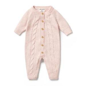 WILSON & FRENCHY Knitted Cable Growsuit - Pink BABY CLOTHING - Zabecca Living