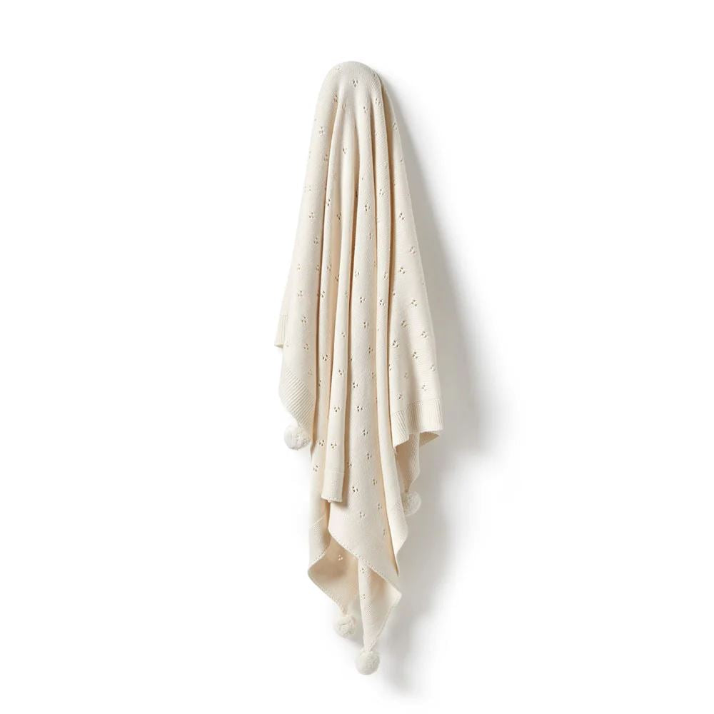 WILSON & FRENCHY Knitted Pointelle Blanket - Ecru BABY BLANKET - Zabecca Living