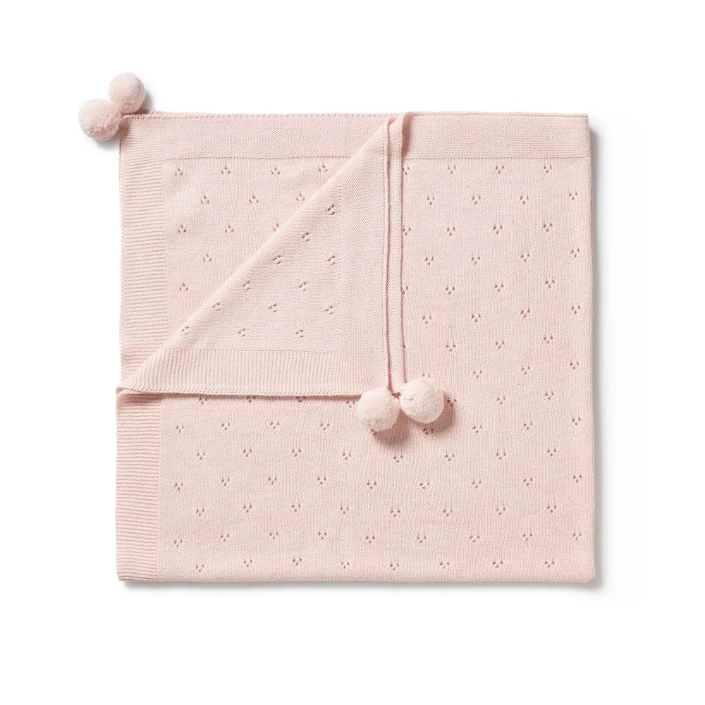 WILSON & FRENCHY Knitted Pointelle Blanket - Pink BABY BLANKET - Zabecca Living