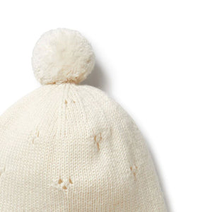 WILSON & FRENCHY Knitted Pointelle Bonnet - Ecru Baby Hat - Zabecca Living