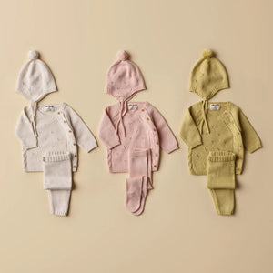 WILSON & FRENCHY Knitted Pointelle Bonnet - Ecru Baby Hat - Zabecca Living