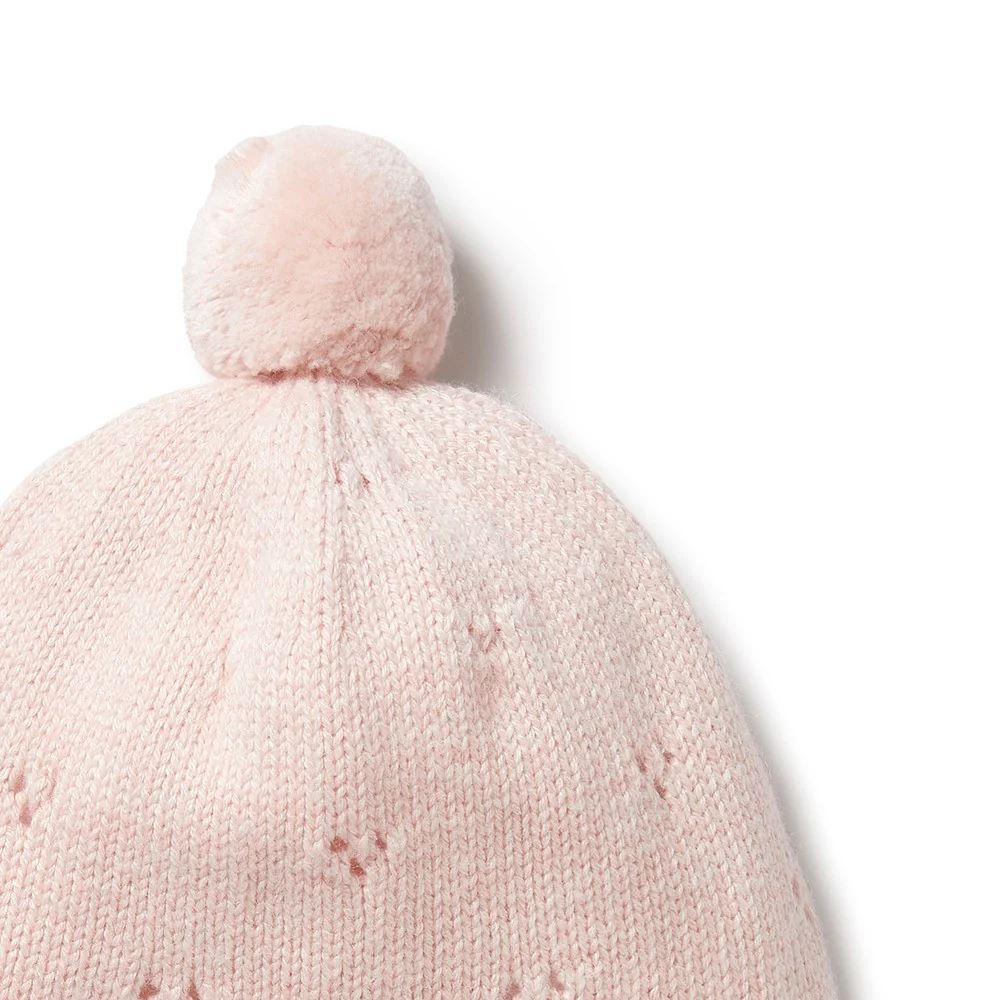 WILSON & FRENCHY Knitted Pointelle Bonnet - Pink Baby Hat - Zabecca Living