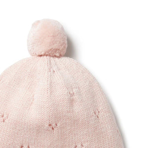 WILSON & FRENCHY Knitted Pointelle Bonnet - Pink Baby Hat - Zabecca Living
