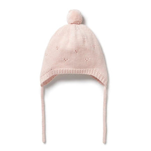 WILSON & FRENCHY Knitted Pointelle Bonnet - Pink Baby Hat - Zabecca Living