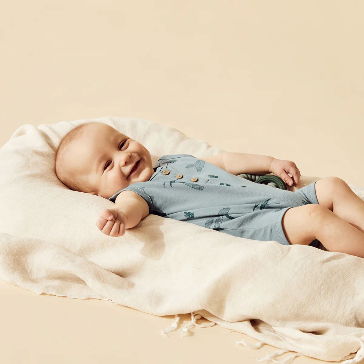 WILSON & FRENCHY Organic Henley Growsuit - Palm Days BABY CLOTHING - Zabecca Living