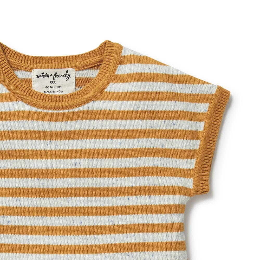 WILSON & FRENCHY Organic Knitted Growsuit - Golden Wave Stripe Toddler Clothing - Zabecca Living