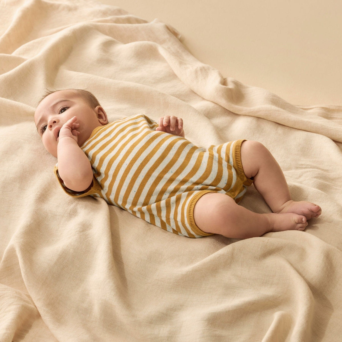 WILSON & FRENCHY Organic Knitted Growsuit - Golden Wave Stripe Toddler Clothing - Zabecca Living