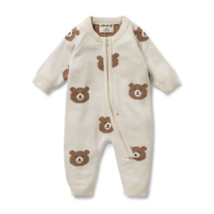 WILSON & FRENCHY Organic Knitted Jacquard Growsuit - Beary Cute BABY CLOTHING - Zabecca Living