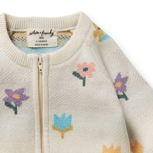 WILSON & FRENCHY Organic Knitted Jacquard Growsuit - Flower Pop BABY CLOTHING - Zabecca Living