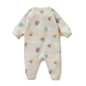 WILSON & FRENCHY Organic Knitted Jacquard Growsuit - Flower Pop BABY CLOTHING - Zabecca Living