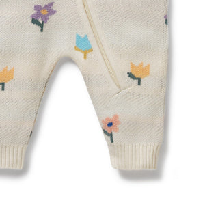 WILSON & FRENCHY Organic Knitted Jacquard Growsuit - Flower Pop BABY CLOTHING - Zabecca Living