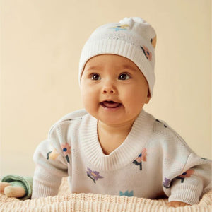 WILSON & FRENCHY Organic Knitted Jacquard Hat - Flower Pop KIDS HAT - Zabecca Living