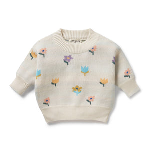 WILSON & FRENCHY Organic Knitted Jacquard Jumper - Flower Pop Toddler Clothing - Zabecca Living