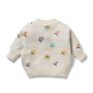 WILSON & FRENCHY Organic Knitted Jacquard Jumper - Flower Pop Toddler Clothing - Zabecca Living