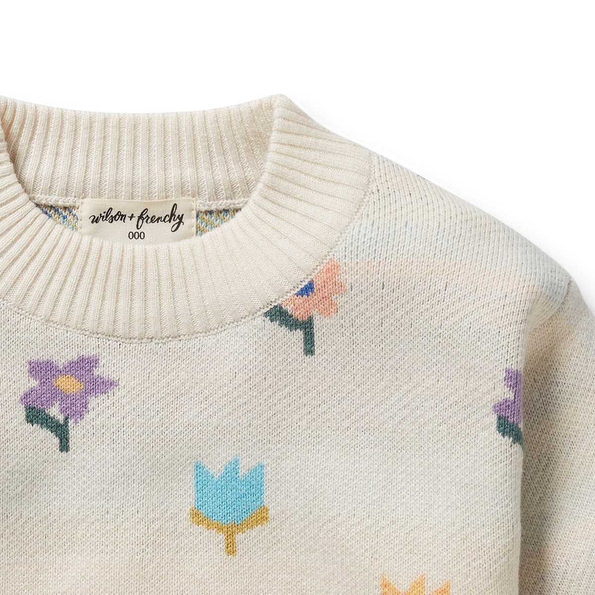 WILSON & FRENCHY Organic Knitted Jacquard Jumper - Flower Pop Toddler Clothing - Zabecca Living
