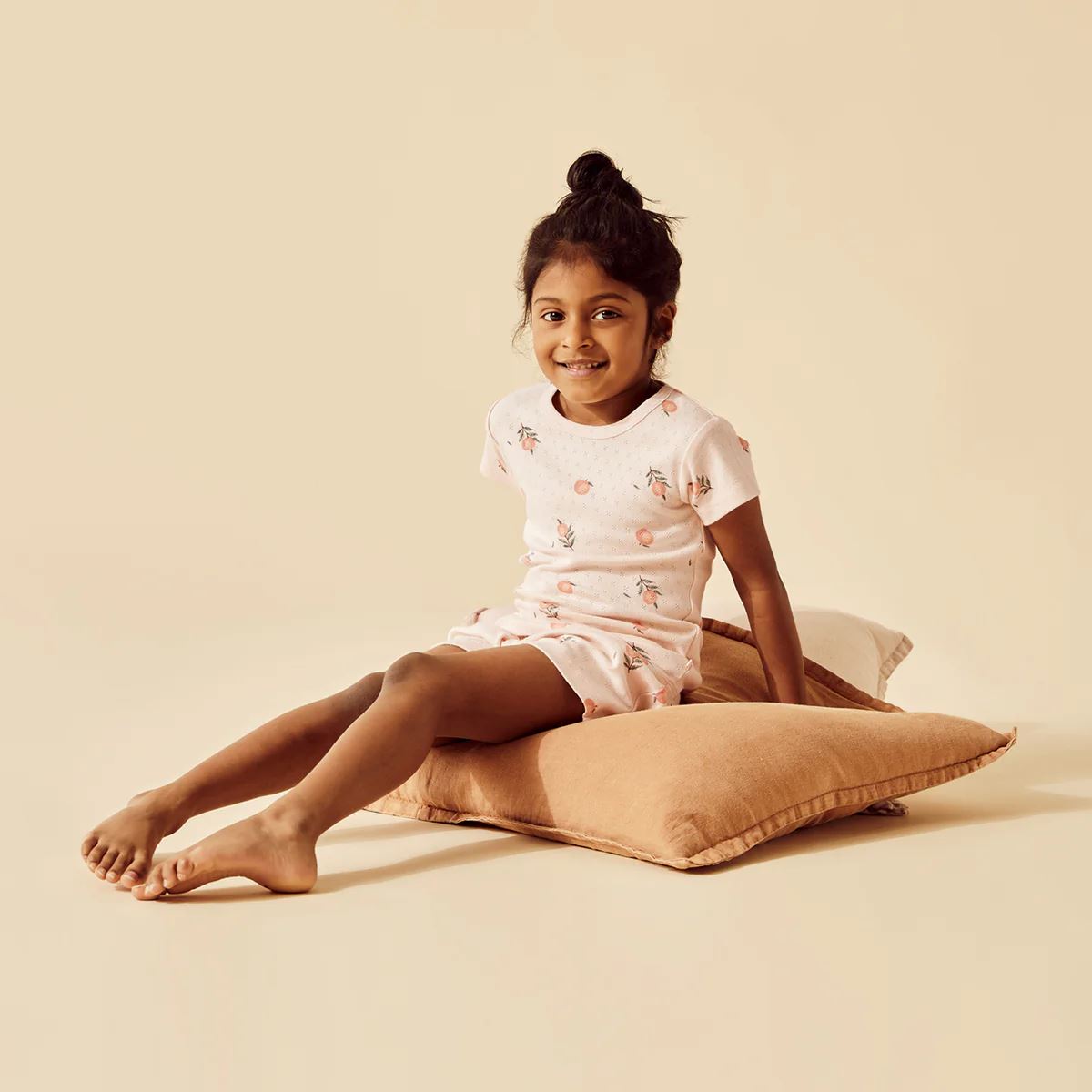WILSON & FRENCHY Organic Pointelle Short Sleeve Pyjamas - Peaches Kids Pyjamas - Zabecca Living