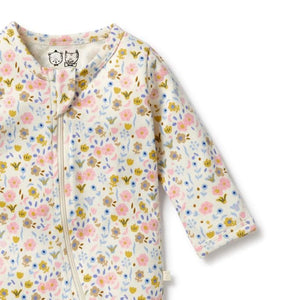 WILSON & FRENCHY Organic Pointelle Zipsuit with Feet - Ava Floral BABY CLOTHING - Zabecca Living