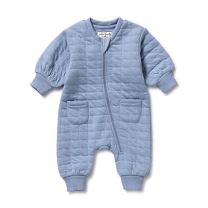 WILSON & FRENCHY Organic Quilted Growsuit - Sky Blue BABY CLOTHING - Zabecca Living