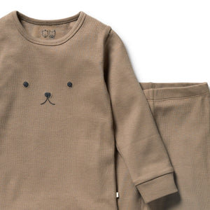 WILSON & FRENCHY Organic Rib Long Sleeved Pyjamas - Walnut Kids Pyjamas - Zabecca Living