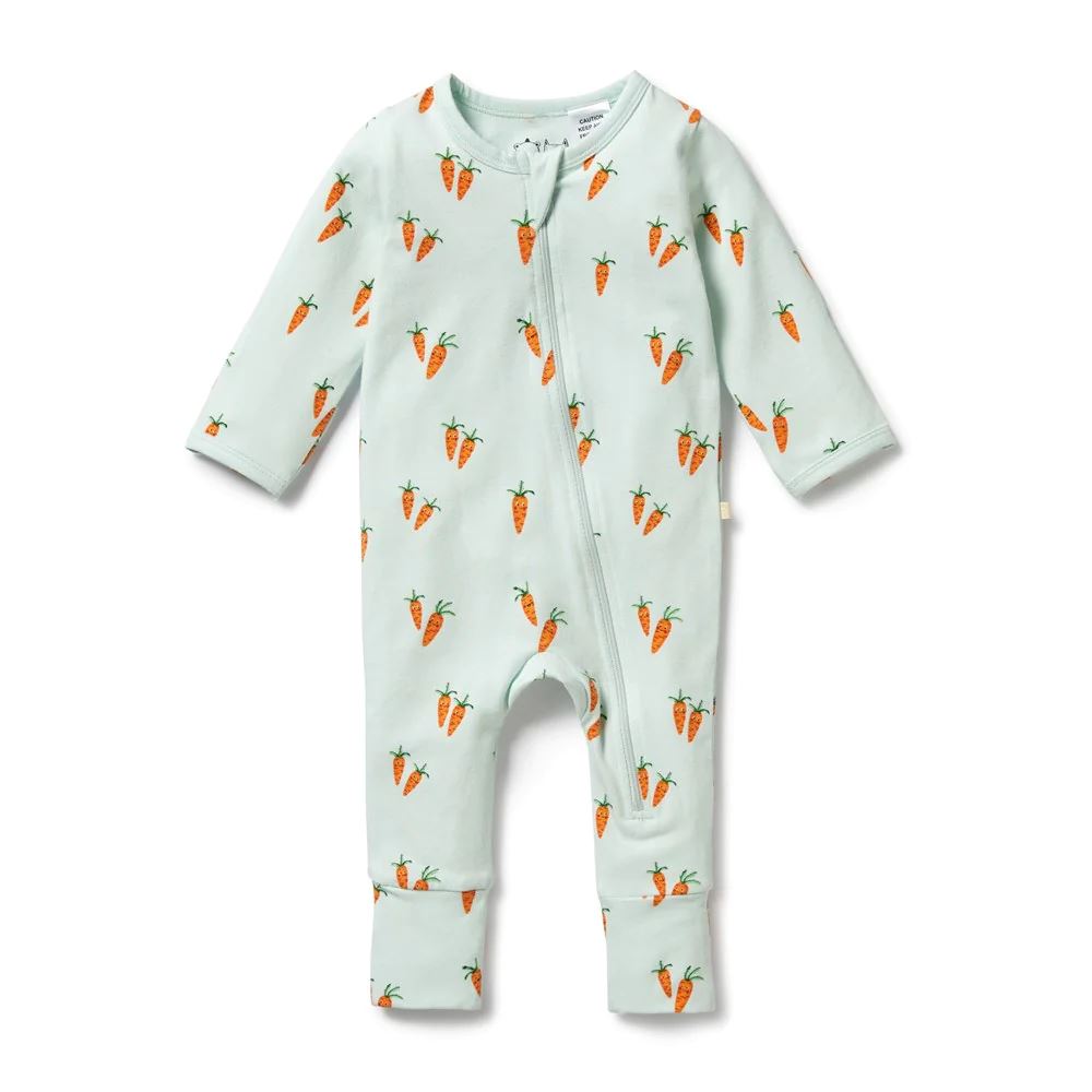 WILSON & FRENCHY Organic Zipsuit with Feet - Cute Carrots BABY CLOTHING - Zabecca Living