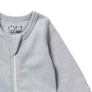 WILSON & FRENCHY Stripe Rib Zipsuit with Feet - Rain Drop BABY CLOTHING - Zabecca Living