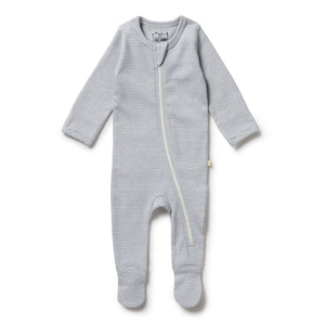 WILSON & FRENCHY Stripe Rib Zipsuit with Feet - Rain Drop BABY CLOTHING - Zabecca Living