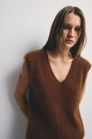 WORLD OF NOMADS Ebony Vest - Chocolate Jumpers + Knitwear - Zabecca Living