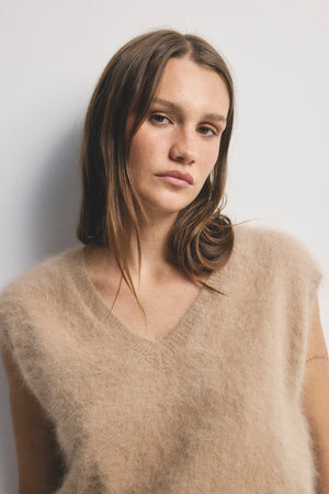 WORLD OF NOMADS Ebony Vest - Latte Jumpers + Knitwear - Zabecca Living
