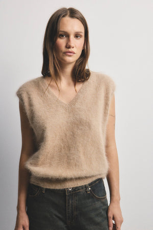 WORLD OF NOMADS Ebony Vest - Latte Jumpers + Knitwear - Zabecca Living