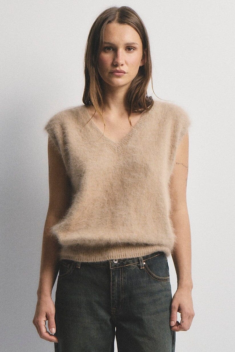 WORLD OF NOMADS Ebony Vest - Latte Jumpers + Knitwear - Zabecca Living