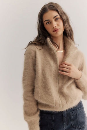 WORLD OF NOMADS Felix Zip Cardigan - Latte CARDIGAN - Zabecca Living