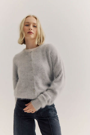 WORLD OF NOMADS Frankie Crew Cardigan - Light Grey Jumpers + Knitwear - Zabecca Living