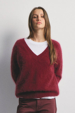 WORLD OF NOMADS Olivia V-Neck Knit - Cerise Jumpers + Knitwear - Zabecca Living