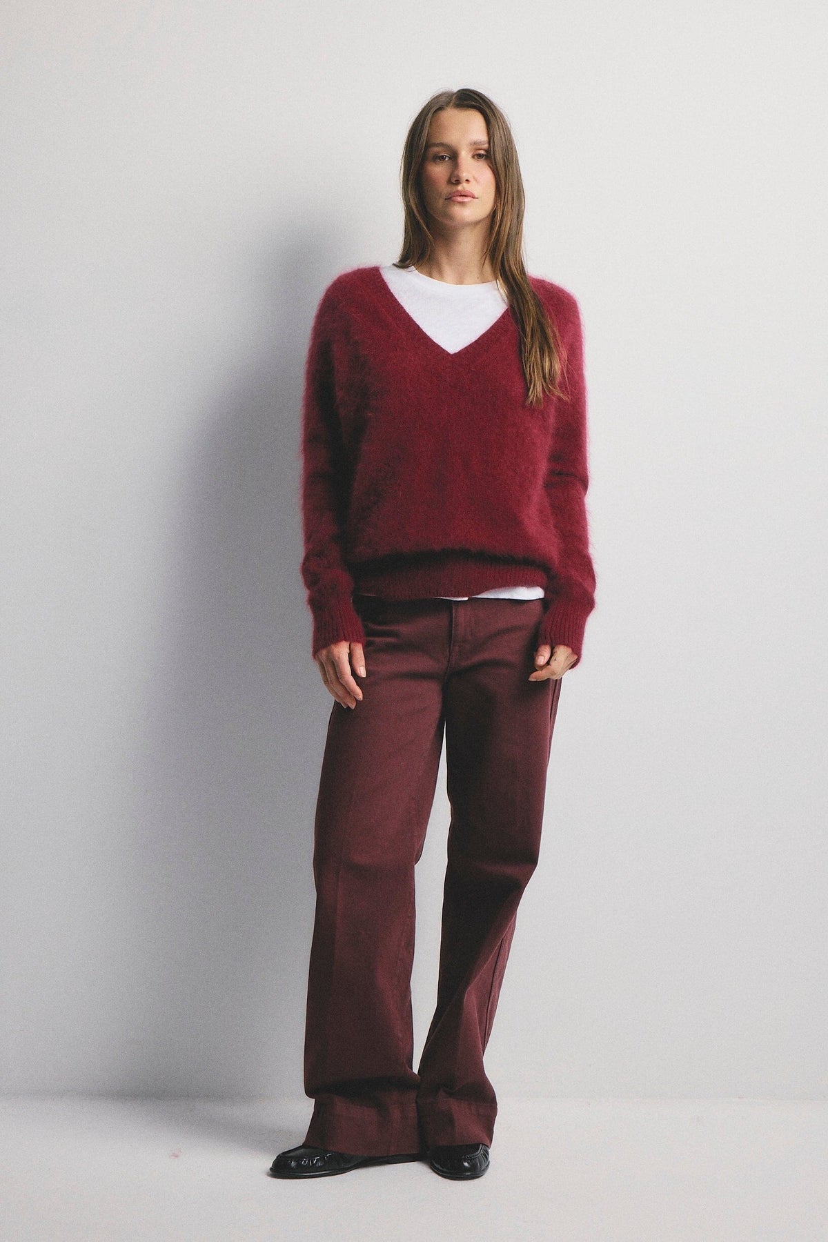 WORLD OF NOMADS Olivia V-Neck Knit - Cerise Jumpers + Knitwear - Zabecca Living