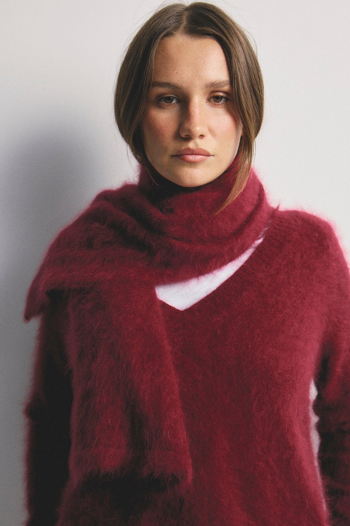WORLD OF NOMADS Olivia V-Neck Knit - Cerise Jumpers + Knitwear - Zabecca Living