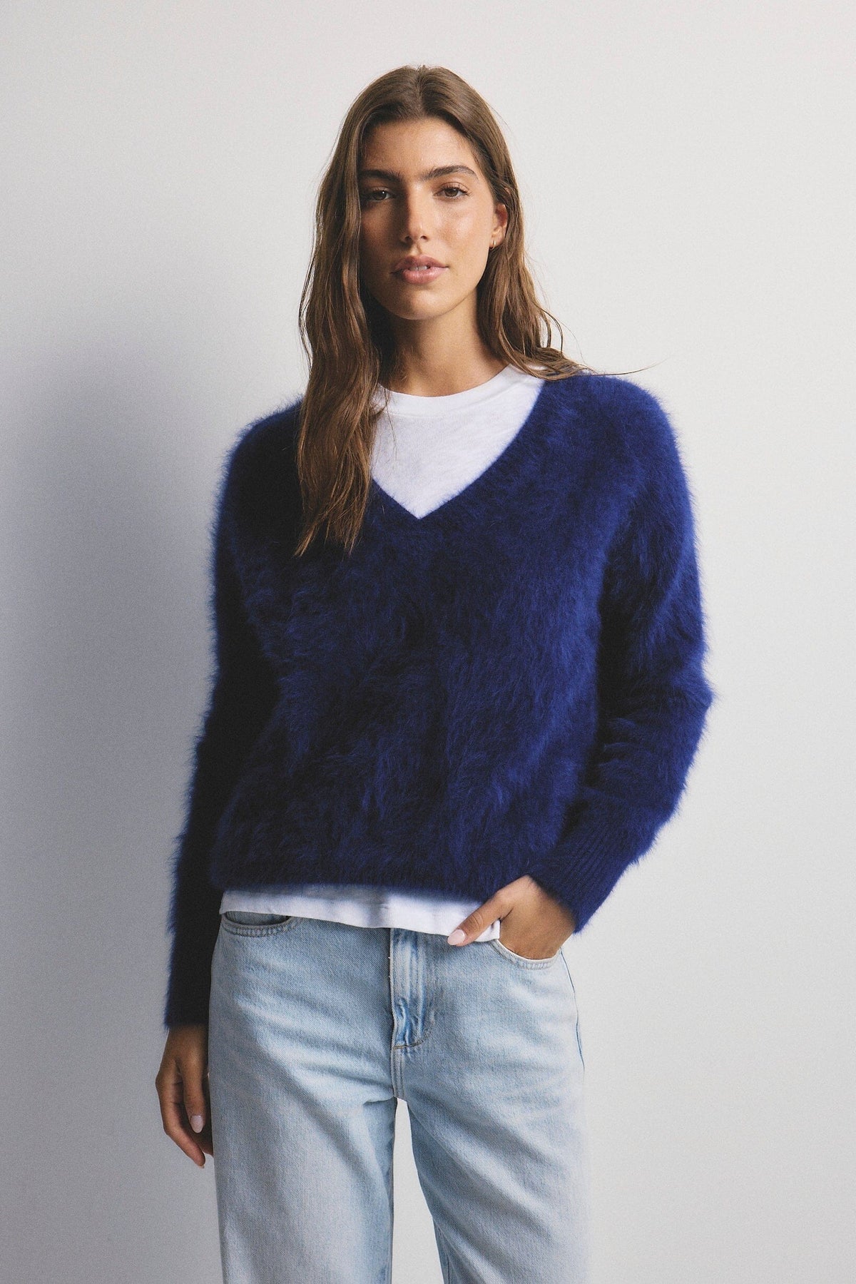 WORLD OF NOMADS Olivia V-Neck Knit - Navy Jumpers + Knitwear - Zabecca Living