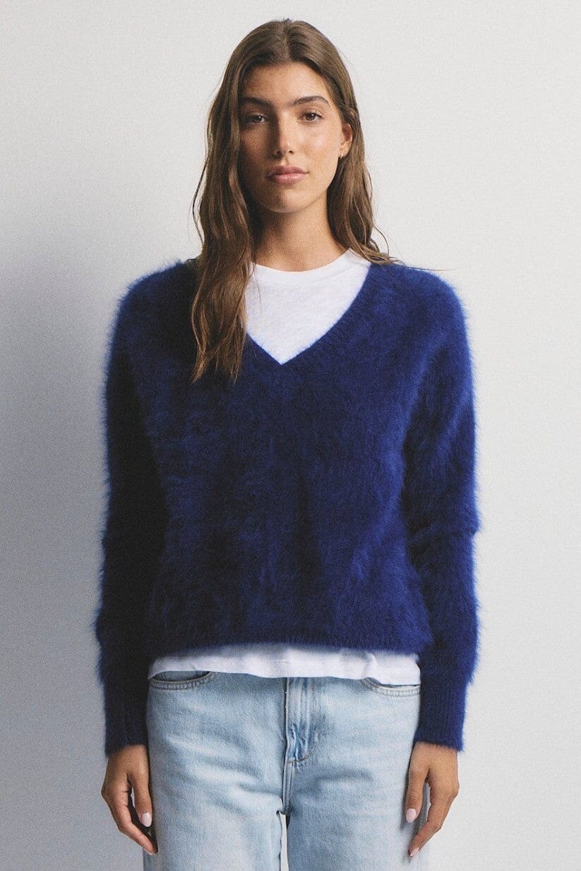 WORLD OF NOMADS Olivia V-Neck Knit - Navy Jumpers + Knitwear - Zabecca Living
