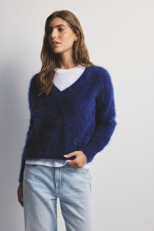 WORLD OF NOMADS Olivia V-Neck Knit - Navy Jumpers + Knitwear - Zabecca Living