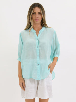 WORTHIER THE LABEL Button Back Linen Shirt - Arctic Blue Shirts & Blouses - Zabecca Living