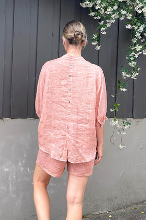 WORTHIER THE LABEL Button Back Linen Shirt - Rose Gold Shirts & Blouses - Zabecca Living