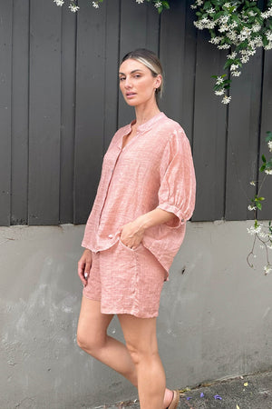 WORTHIER THE LABEL Button Back Linen Shirt - Rose Gold Shirts & Blouses - Zabecca Living