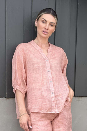 WORTHIER THE LABEL Button Back Linen Shirt - Rose Gold Shirts & Blouses - Zabecca Living
