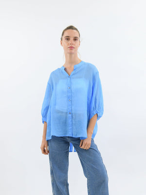 WORTHIER THE LABEL Button Back Linen Shirt - Sky Blue Shirts & Blouses - Zabecca Living