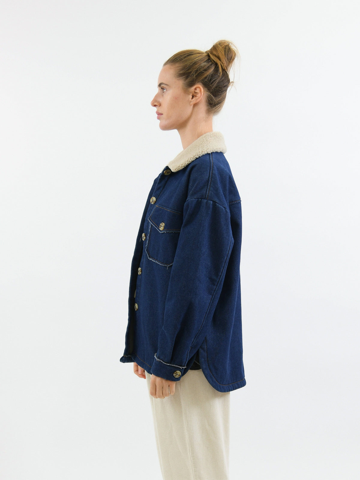 WORTHIER THE LABEL Denim Fleece Lined Jacket - Dark Denim JACKET - Zabecca Living